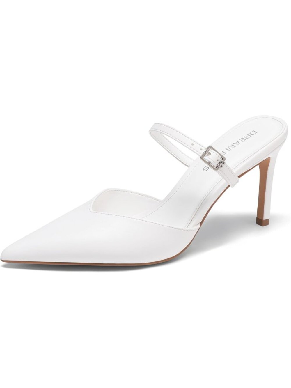 Women's White Closed Toe High Heel Mule Ankle Strap Stiletto Pointed Pump Shoes
